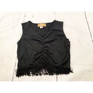 Vintage Rochelle Black Fringed Top Size Medium